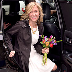 Bride leaving Uber vehicle