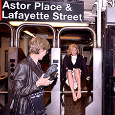 Mother in-law and bride in subway station